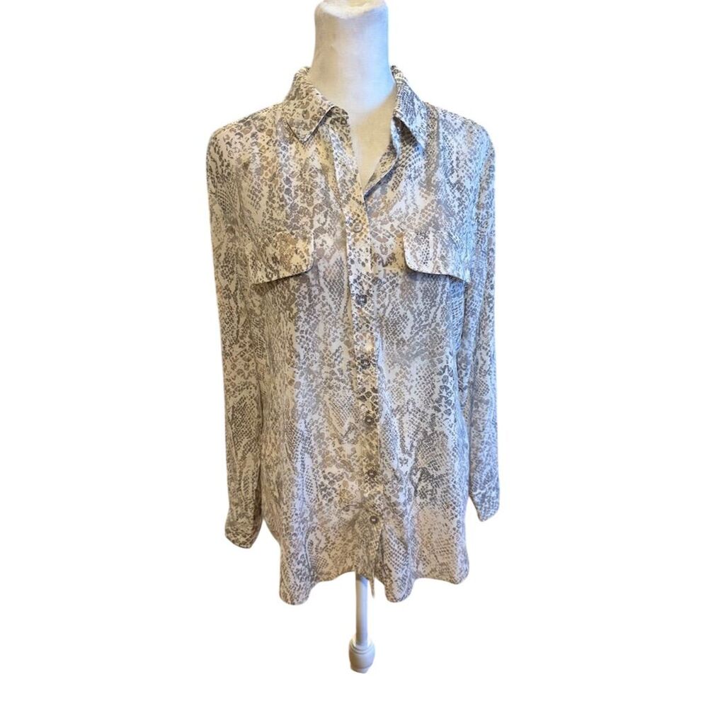 Chico's Women's Gray Snake Print Button-Up Shirt Size 1 Casual